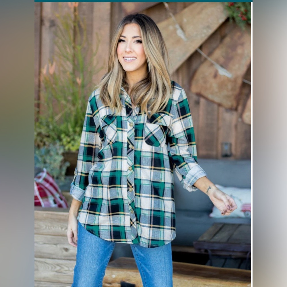 THE WHITNEY PLAID BUTTON DOWN TOP from Tickled Teal